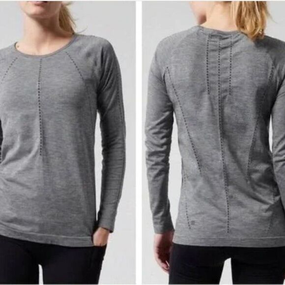 ATHLETA Foothill Perforated Long Sleeve Top in Heather Medium Grey Size Small - Picture 3 of 4